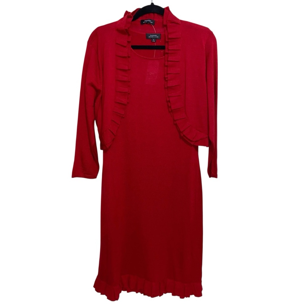 Tahari Arthur Levine Dress Set Womens L Knit 2 Piece Wool Blend W/Sweater Top